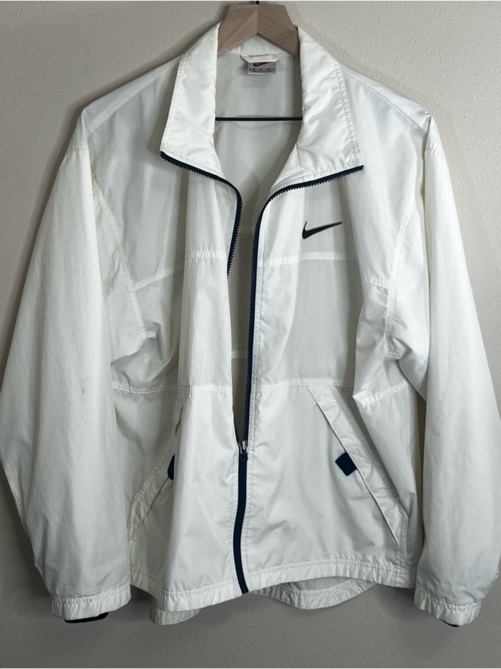 Vintage 90s Nike Windbreaker Jacket White Navy Gold Swoosh Size Small